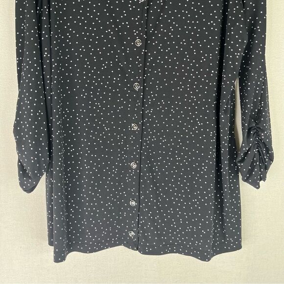 Susan Graver Liquid Knit Button Front Shirt Women's Black White Polka Dot 1X Top - Picture 5 of 11